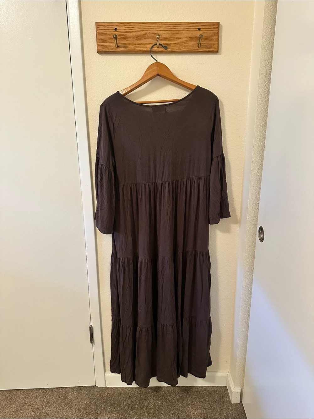 NATURAL LIFE Charlotte Chocolate Brown V‑Neck Tiered Maxi Dress - Picture 3 of 8
